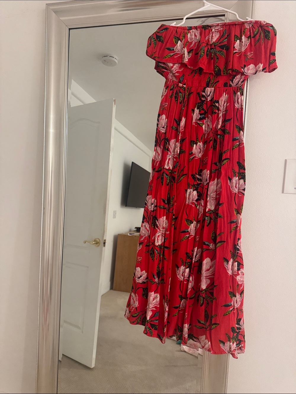 Red Floral Off-Shoulder Maxi Dress